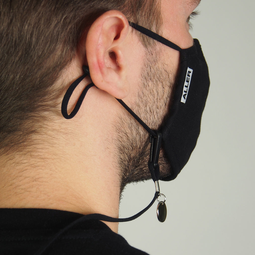 Bien Aller mask cord in black on a person